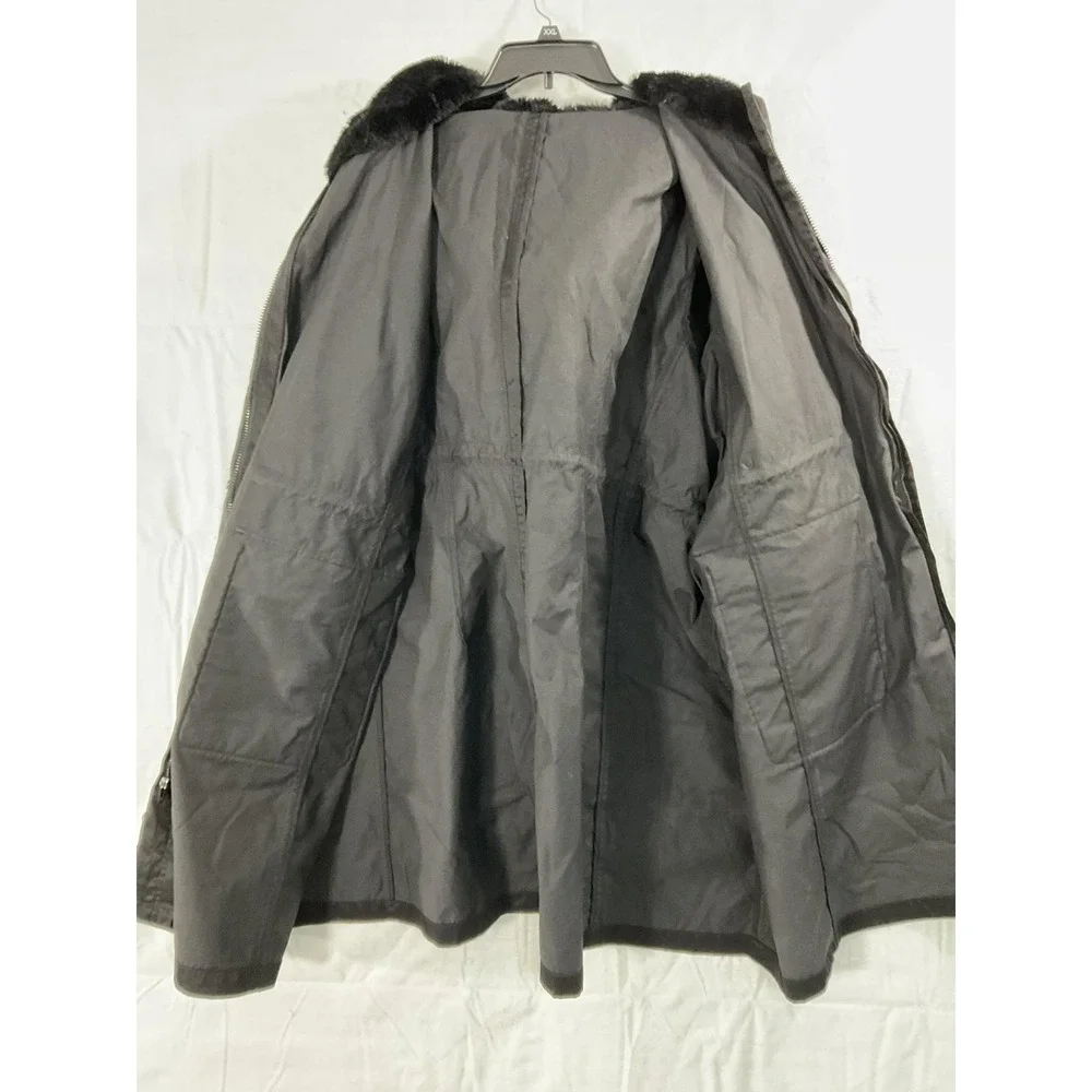 Coat Womens 3XL Black Hooded Faux Fur Lined Long Parka Pockets Zip Warm Winter